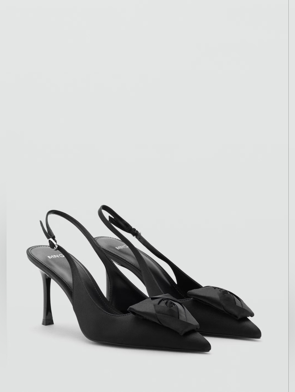 Mango Black Pointed Slingback Heels with Front Bow Accent Satin floral shoes